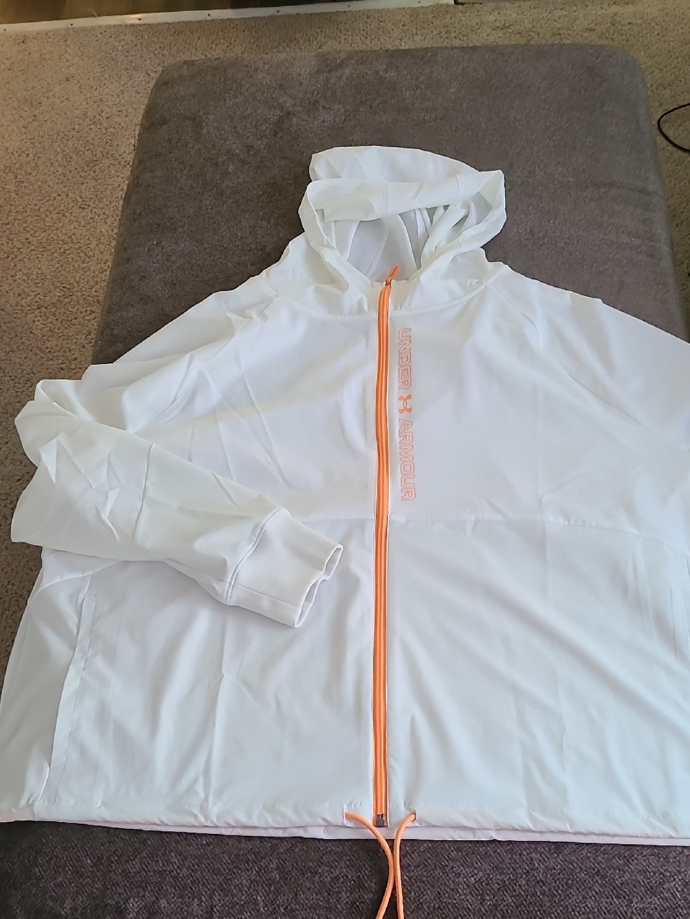 Under Armour White Hooded Jacket with Peach/Orange Zipper